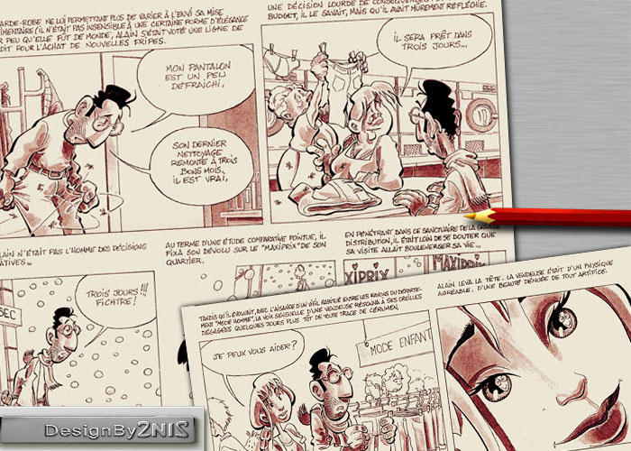 Une page de bande dessin&eacute;e et un crayon